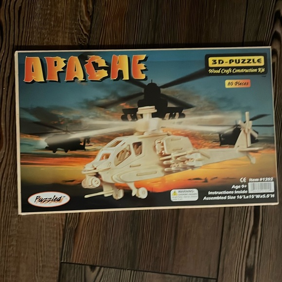 Ancient Sailboat & Apache Helicopter Wood Craft Puzzles - Picture 2 of 9